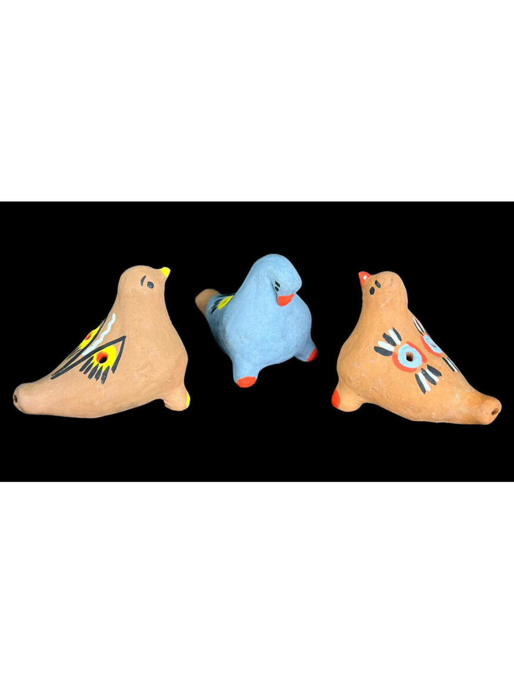 Vintage Russian Clay Bird Whistles Set Of 3 Folk Art Toys Hand Painted